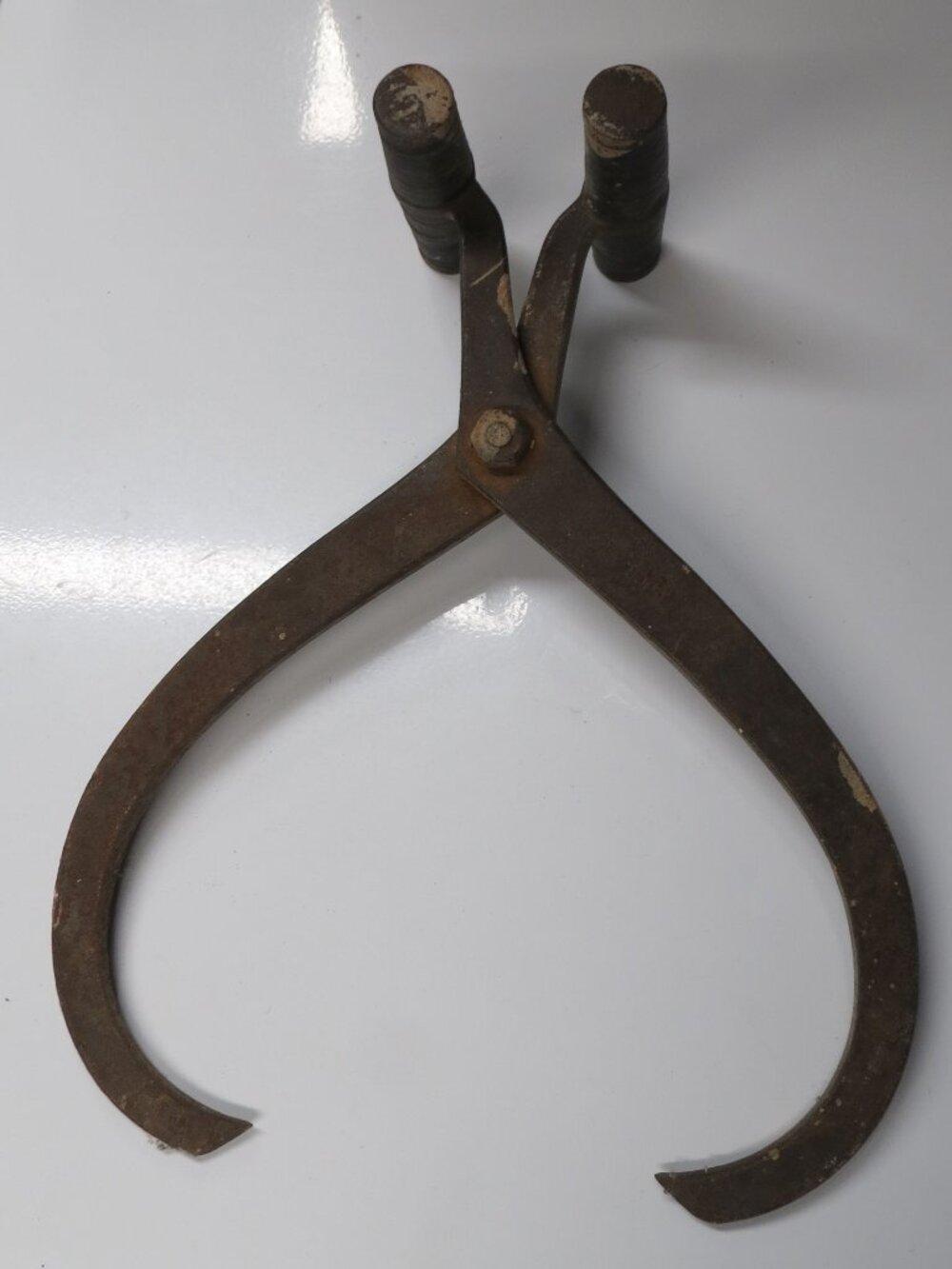 Primitive BLOCK ICE TONGS rustic stamped MAKER AO GOULD